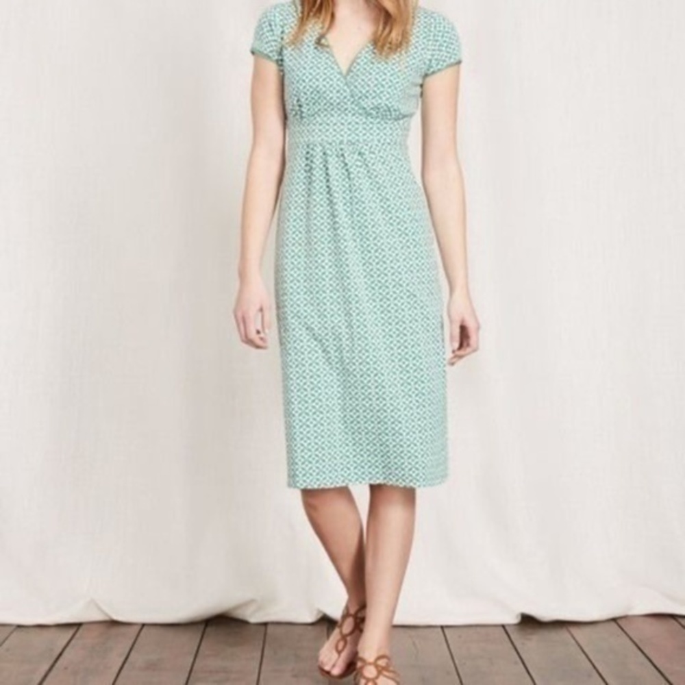 Boden Casual Faux Wrap Dress in Green & White Geometric Print Size 4 Regular